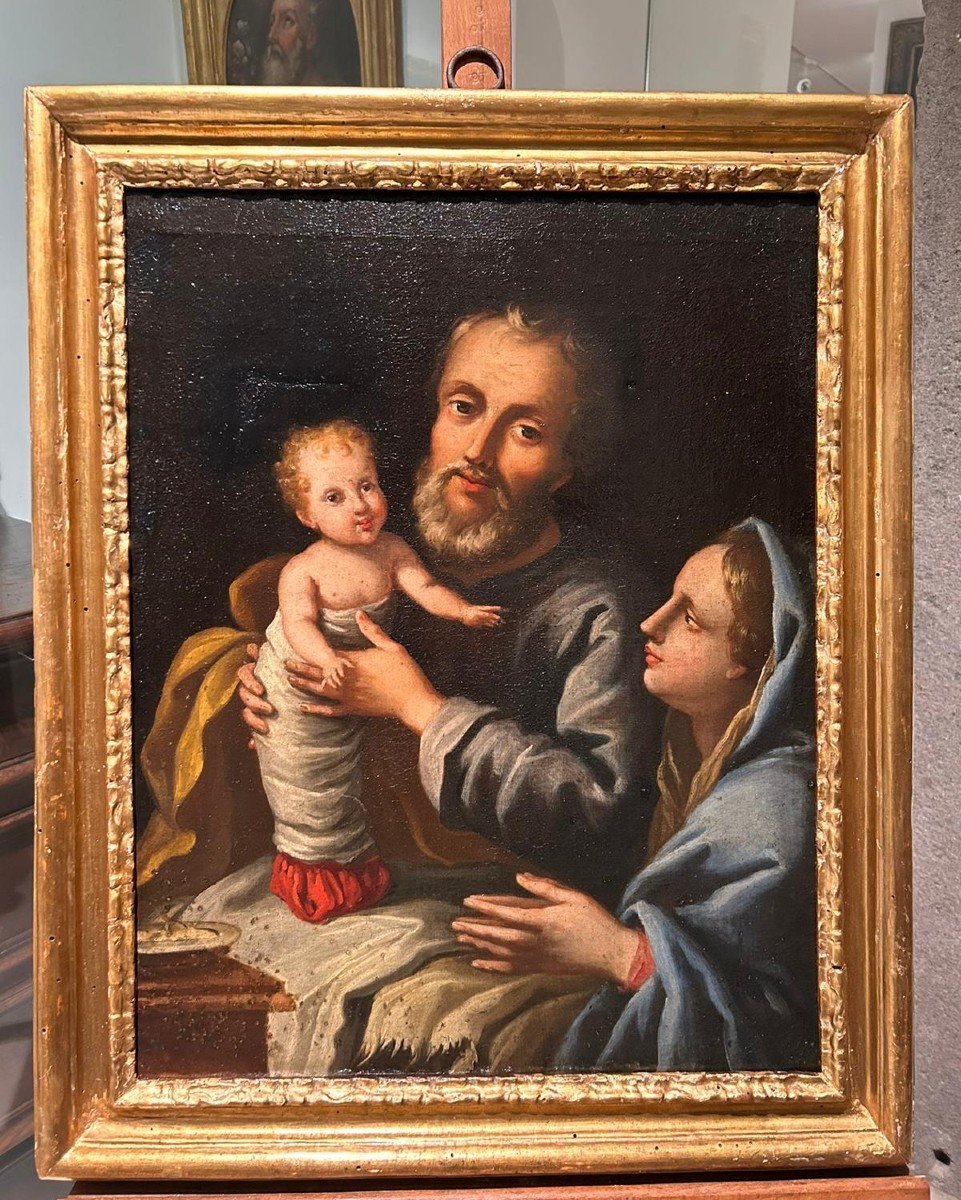 Interessante dipinto raffigurante "sacra famiglia", Scuola del centro-Italia della fine '600.