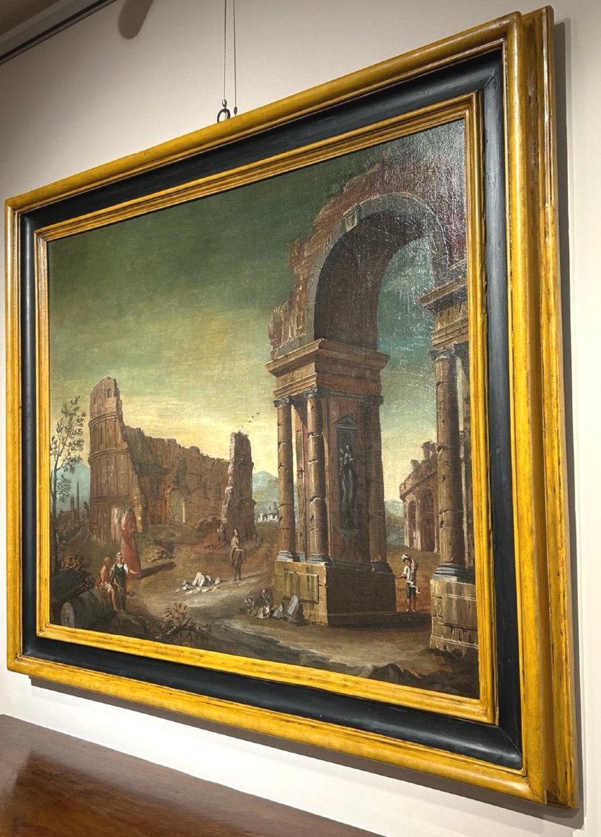 Paesaggio con rovine attr. a Gaetano Ottani (1720 - 1801) - splendida cornice "salvador rosa" .-photo-2