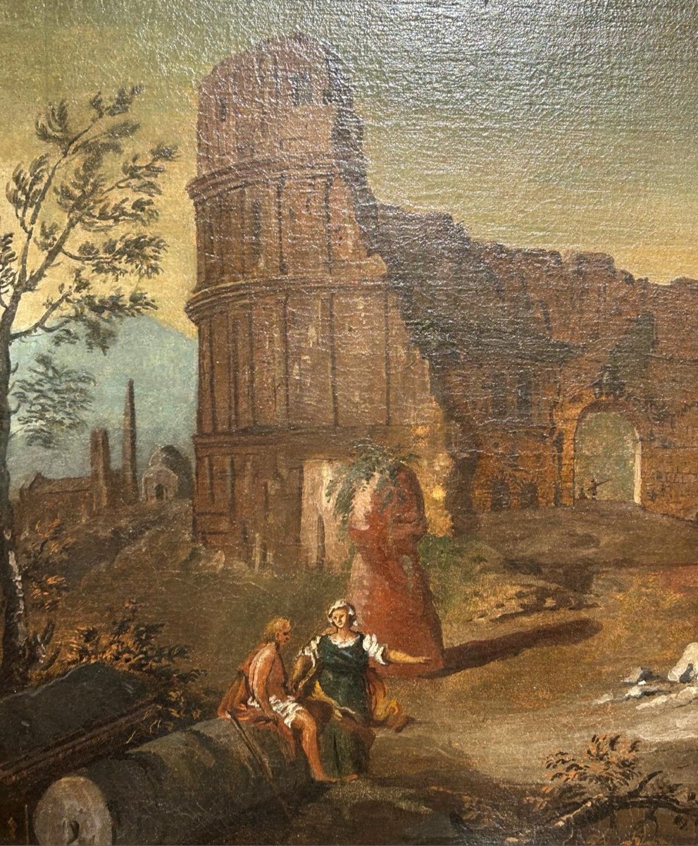 Paesaggio con rovine attr. a Gaetano Ottani (1720 - 1801) - splendida cornice "salvador rosa" .-photo-3