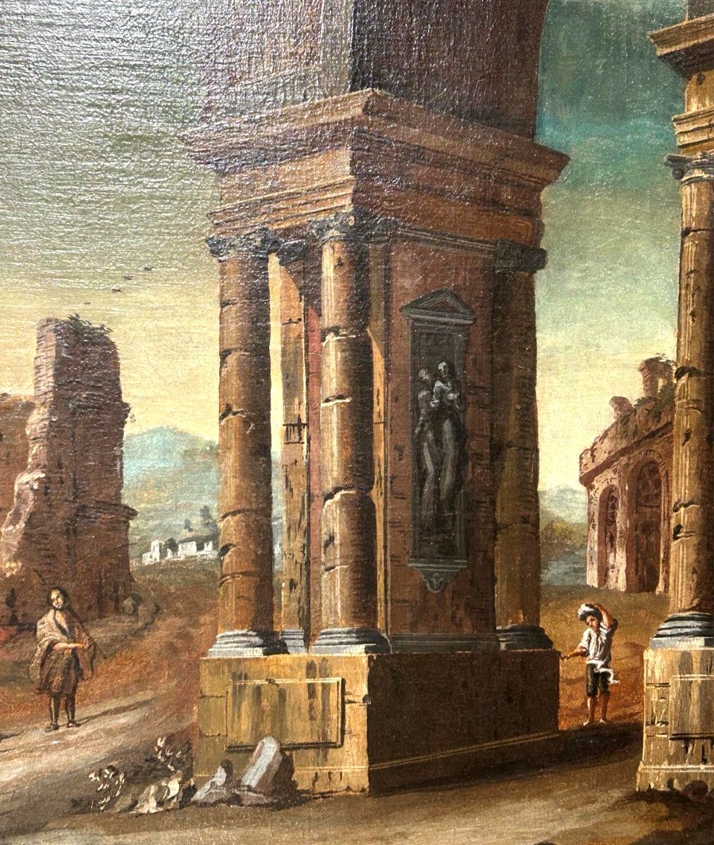 Paesaggio con rovine attr. a Gaetano Ottani (1720 - 1801) - splendida cornice "salvador rosa" .-photo-4