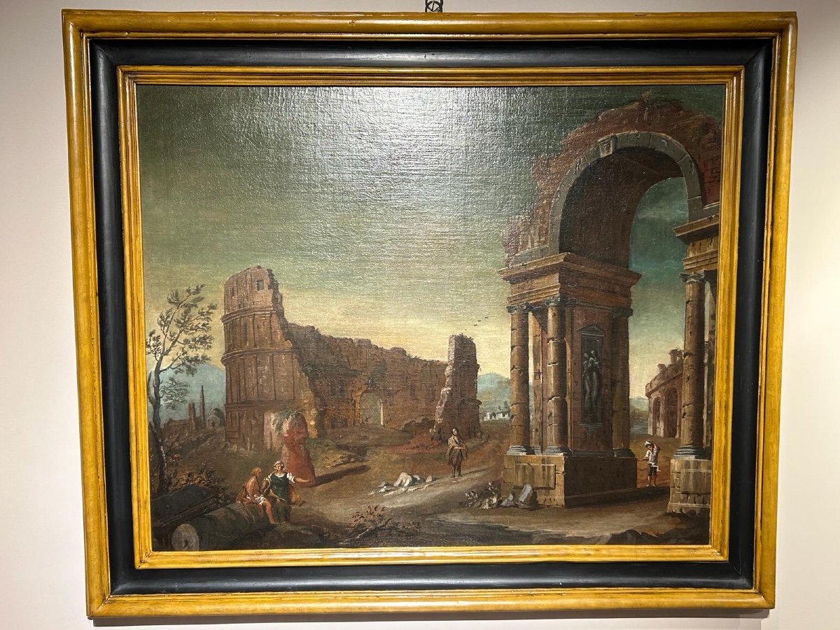Paesaggio con rovine attr. a Gaetano Ottani (1720 - 1801) - splendida cornice "salvador rosa" .-photo-1