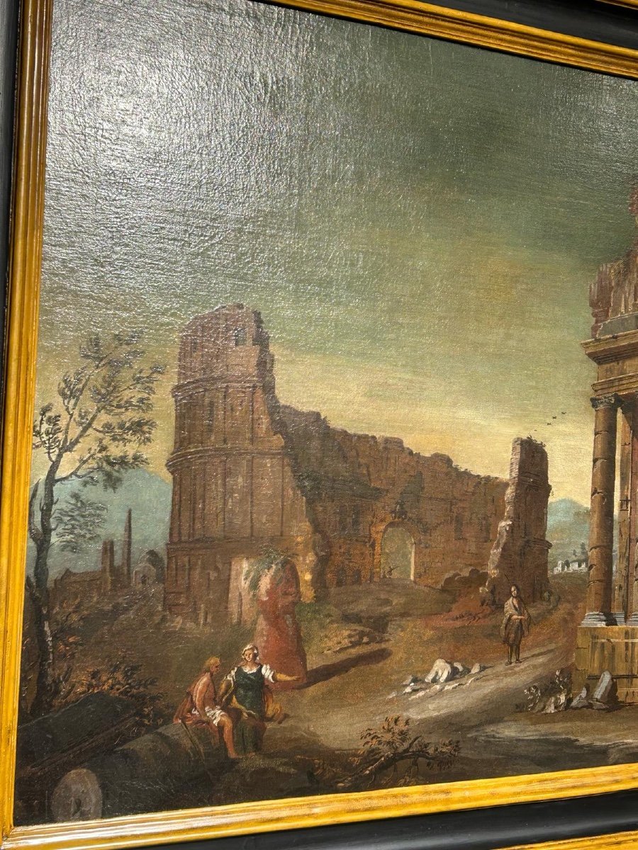 Paesaggio con rovine attr. a Gaetano Ottani (1720 - 1801) - splendida cornice "salvador rosa" .-photo-3