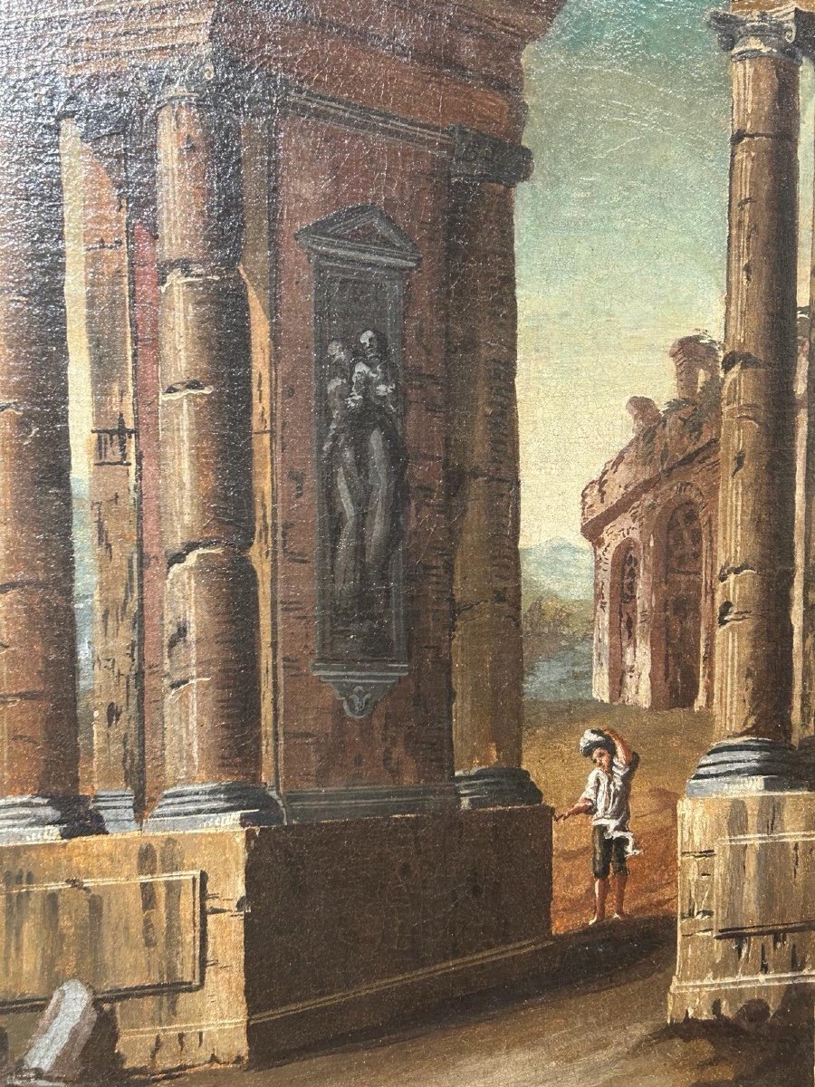 Paesaggio con rovine attr. a Gaetano Ottani (1720 - 1801) - splendida cornice "salvador rosa" .-photo-4