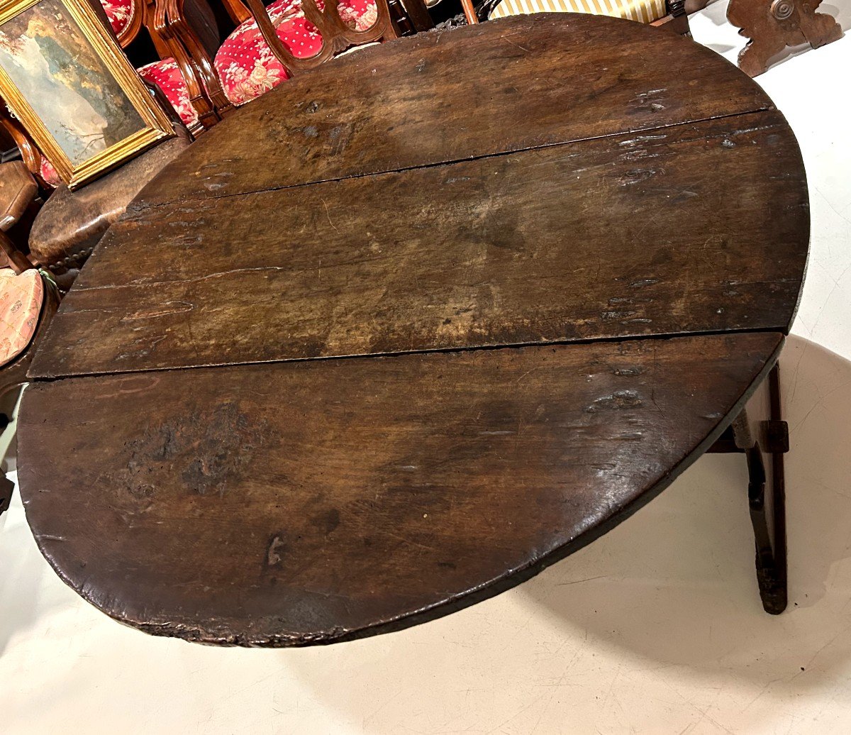 Antico tavolo a bandelle umbro in legno di noce del XVI secolo-photo-3
