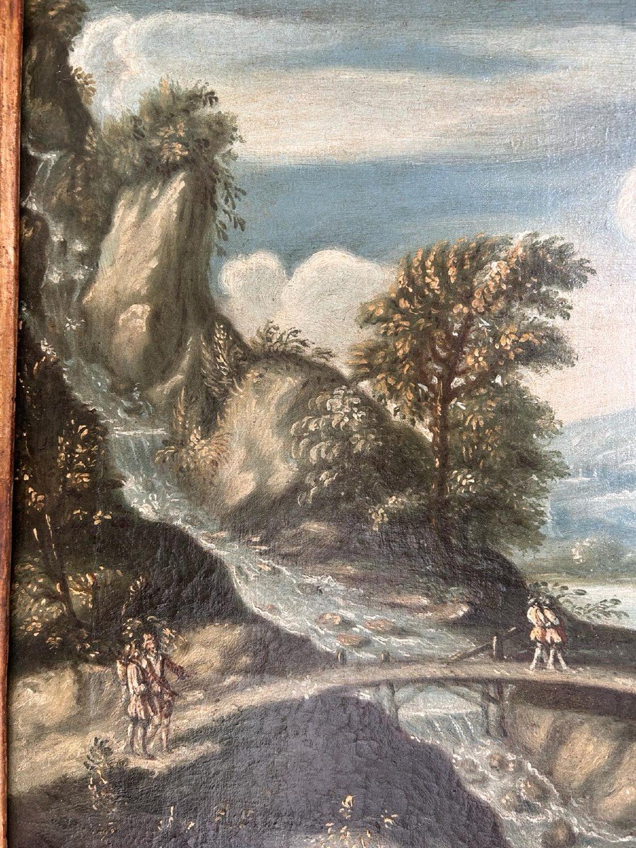 Capriccio paesaggistico con personaggi, Veneto prima metà del XVIII (80 x 50 cm).-photo-1