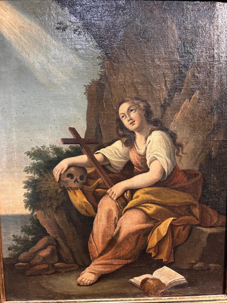 Olio su tela raffigurante Maddalena in estasi dei primi del XVIII secolo.-photo-2
