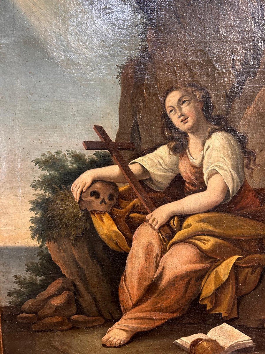 Olio su tela raffigurante Maddalena in estasi dei primi del XVIII secolo.-photo-3