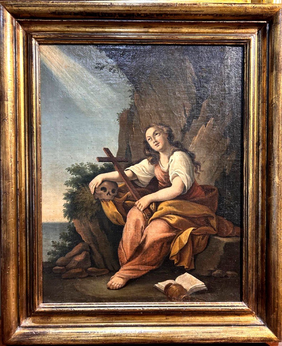 Olio su tela raffigurante Maddalena in estasi dei primi del XVIII secolo.