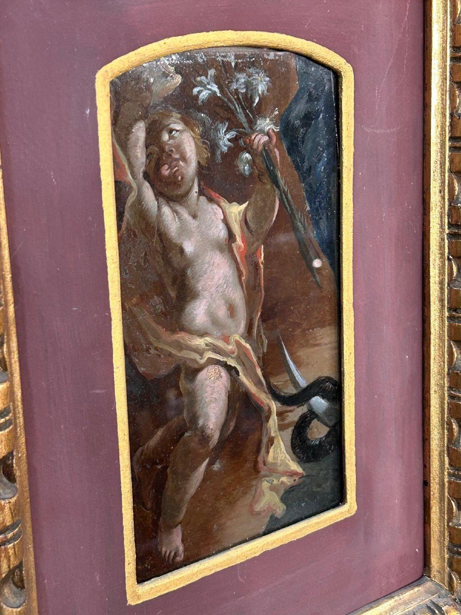 Olio su rame raffigurante San Bernardo, ambito toscano primi '600.-photo-3