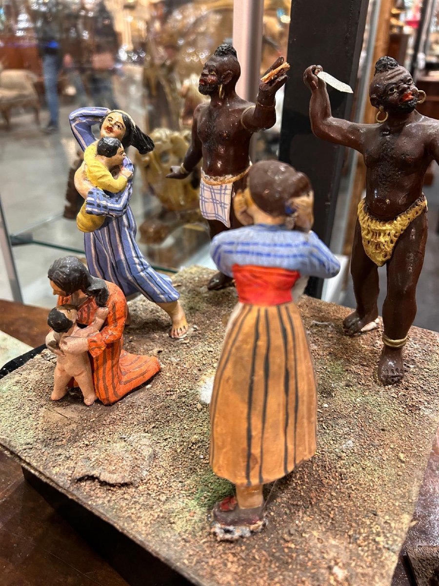 Antico diorama composto da statue in terracotta  raff. strage degli innocenti, Napoli XIX sec.-photo-7