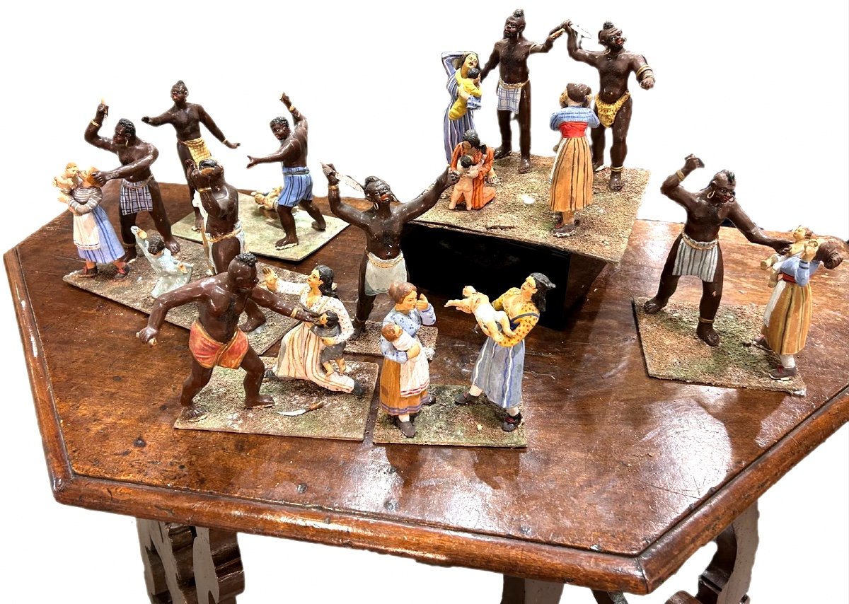 Antico diorama composto da statue in terracotta  raff. strage degli innocenti, Napoli XIX sec.