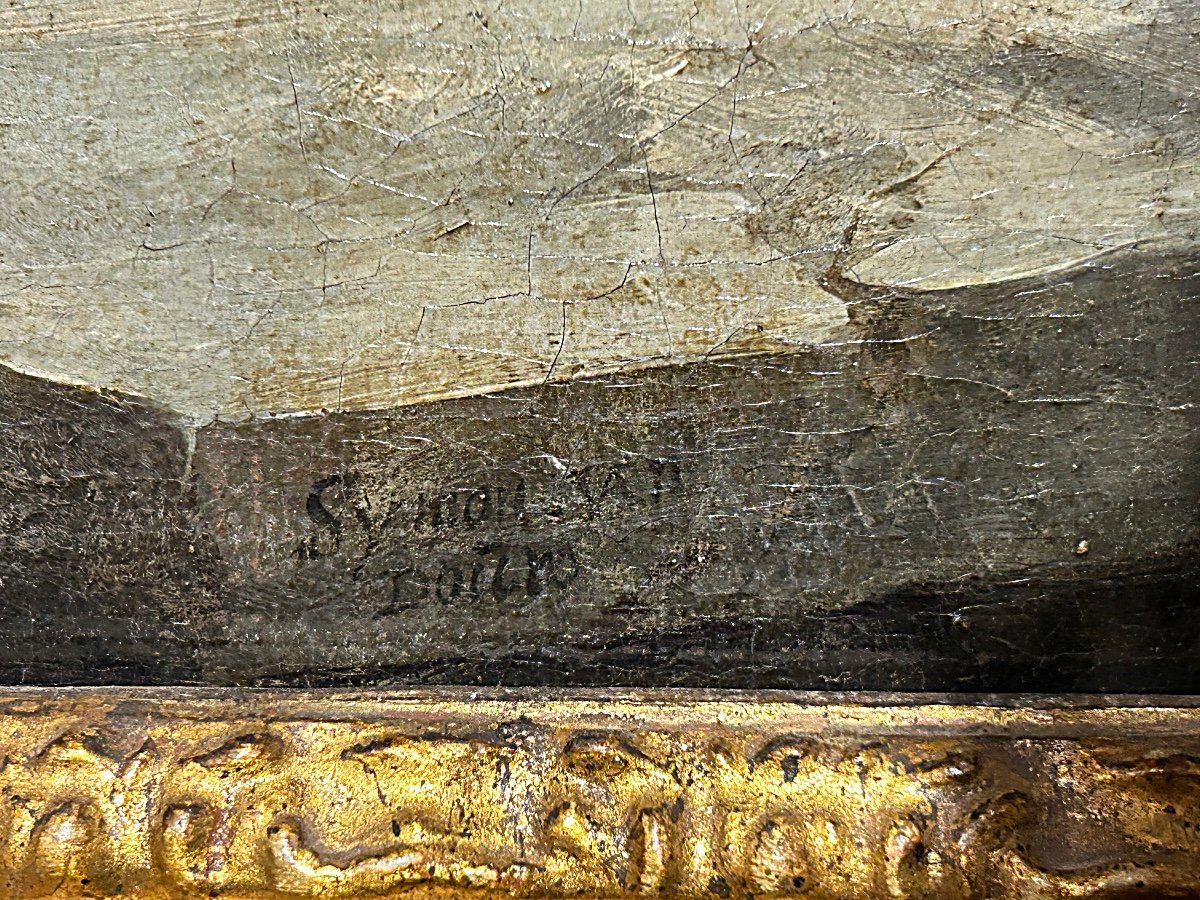 Uscita di caccia con falconiere, firmata dal maestro olandese Simon Van Douw (1630 - 1677)-photo-5
