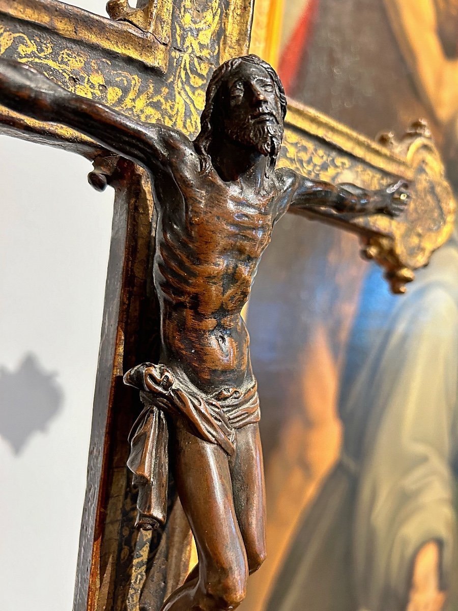 "Cristo vivo" bronzo di Antonio Susini e atelier, su croce astile '500esca.-photo-3