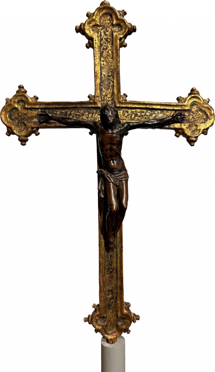 "Cristo vivo" bronzo di Antonio Susini e atelier, su croce astile '500esca.