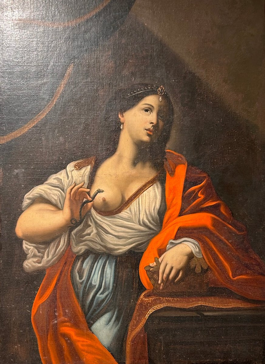 Morte di Cleopatra, seconda metà del XVII secolo. (113 x 152cm con cornice antica)-photo-2
