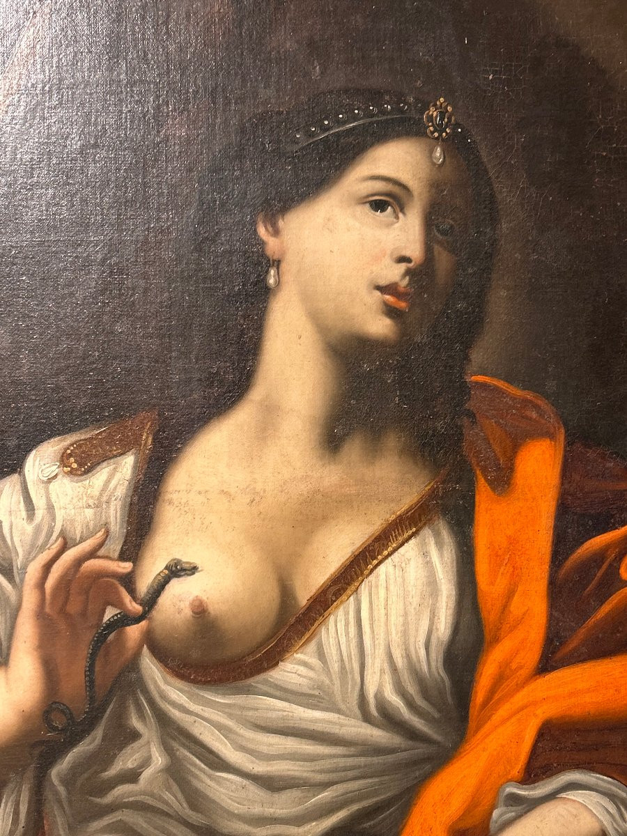Morte di Cleopatra, seconda metà del XVII secolo. (113 x 152cm con cornice antica)-photo-3