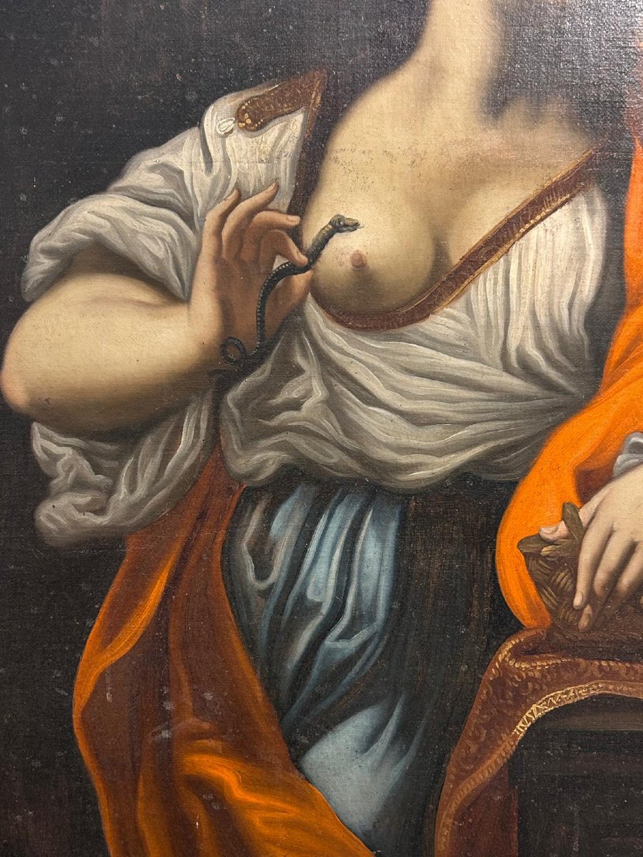 Morte di Cleopatra, seconda metà del XVII secolo. (113 x 152cm con cornice antica)-photo-1