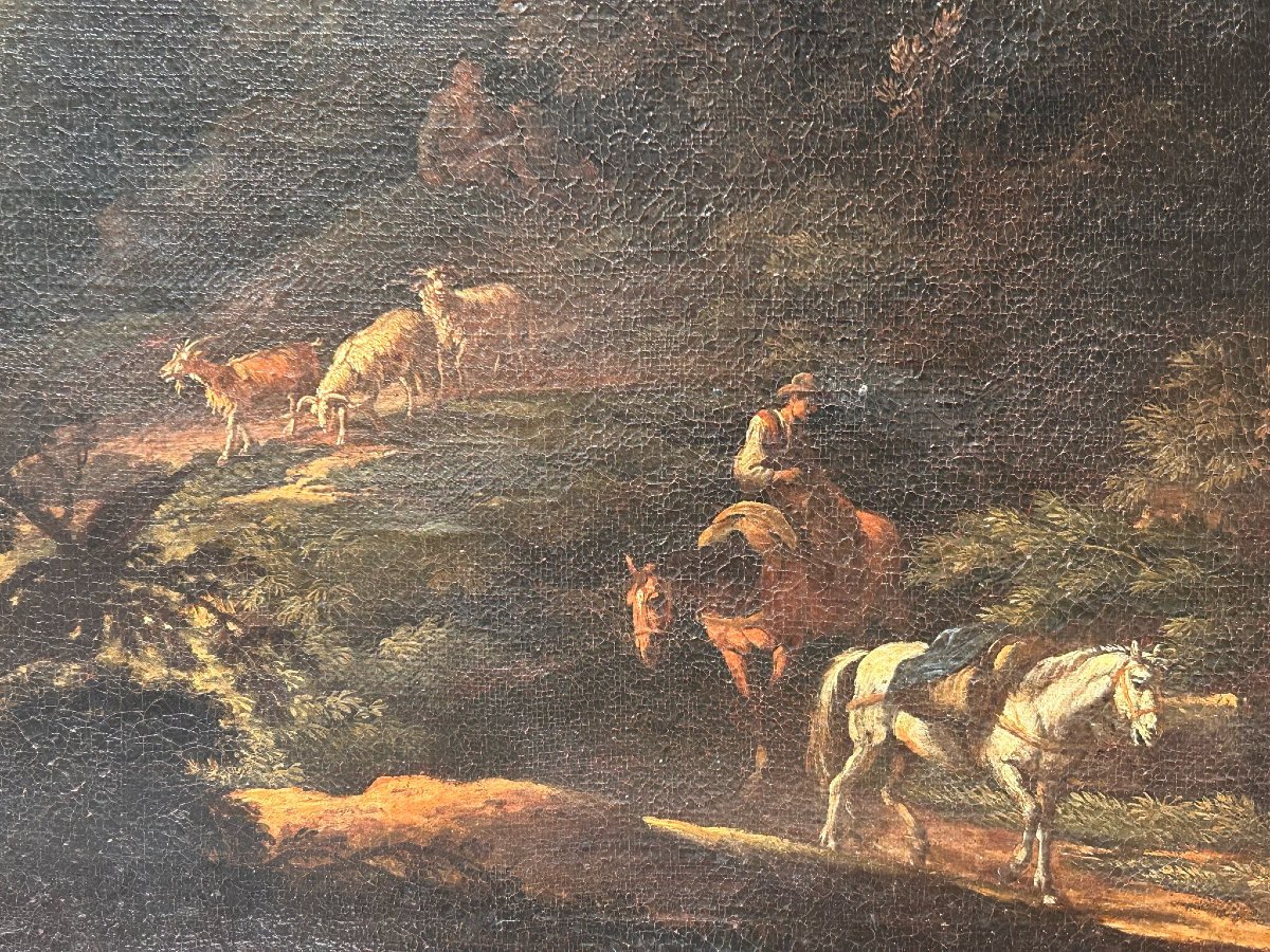 Aurora nella campagna laziale con viandanti e personaggi della seconda metà del XVII secolo.-photo-3