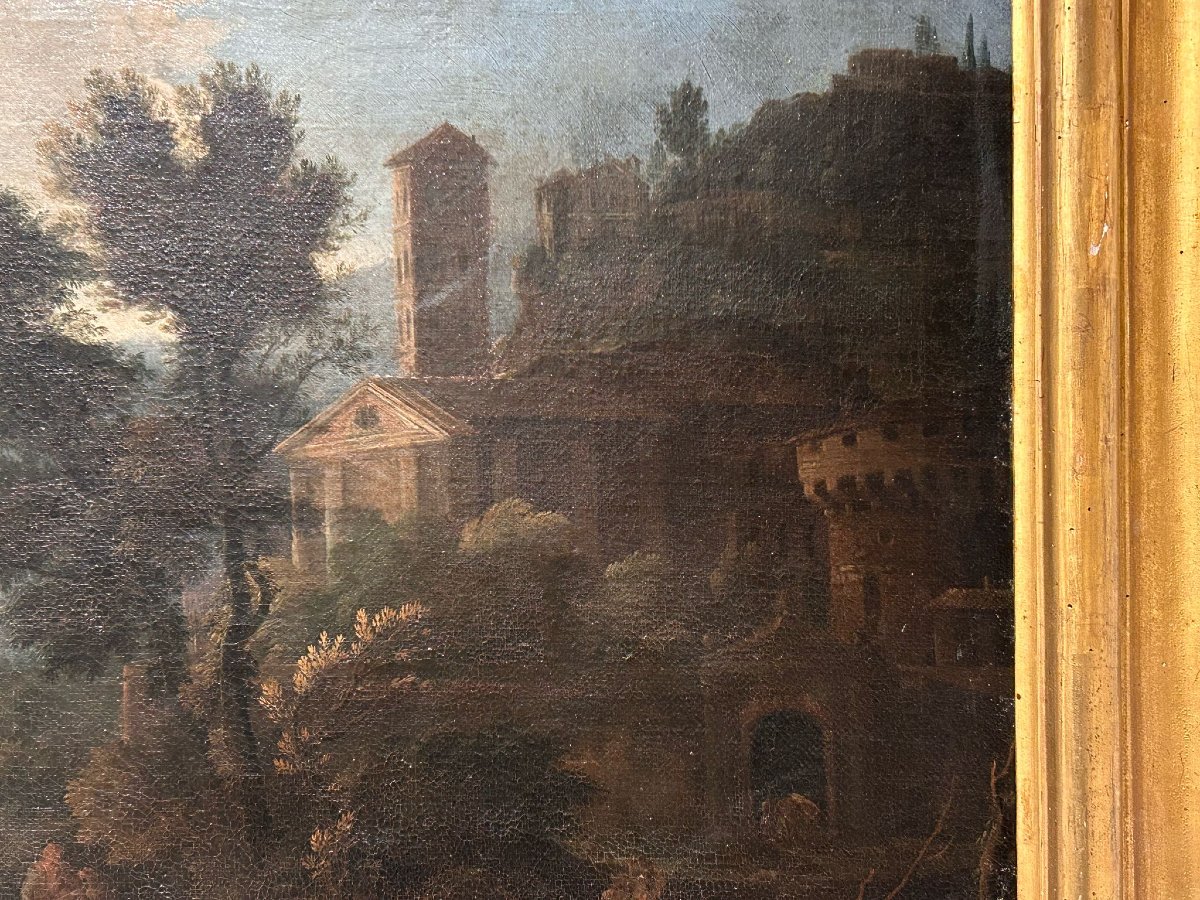 Aurora nella campagna laziale con viandanti e personaggi della seconda metà del XVII secolo.-photo-4