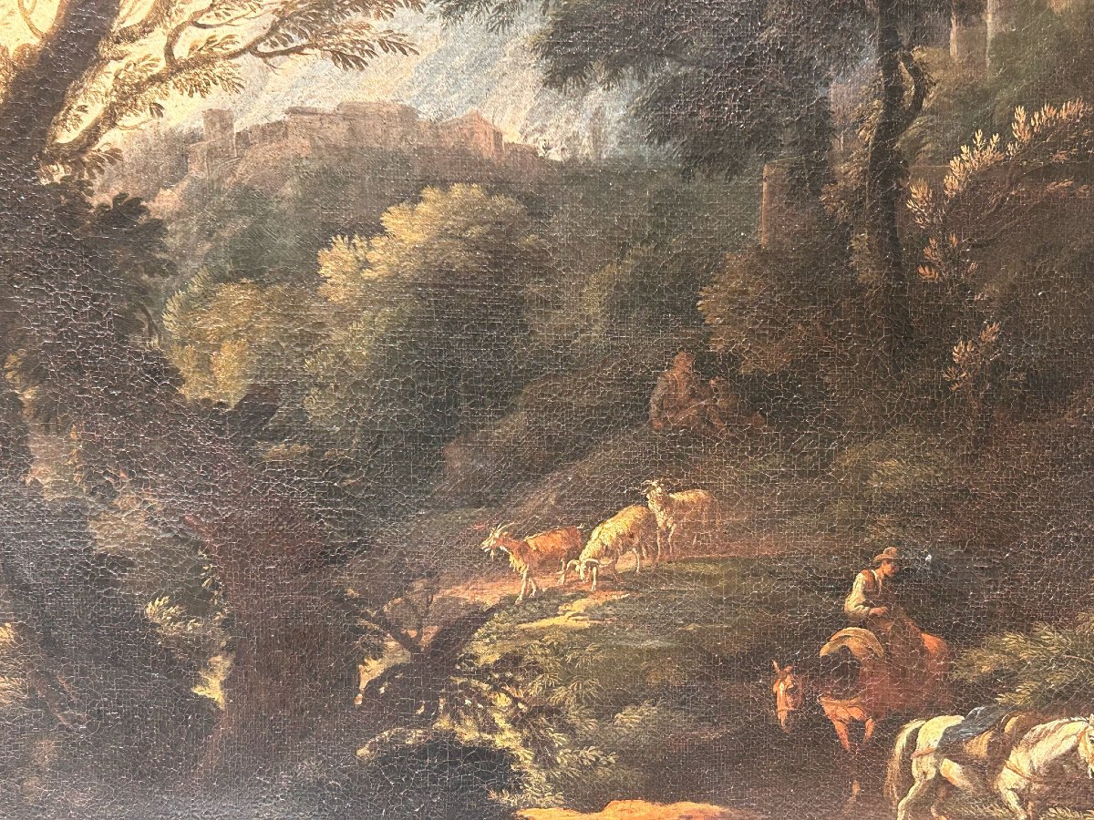Aurora nella campagna laziale con viandanti e personaggi della seconda metà del XVII secolo.-photo-6