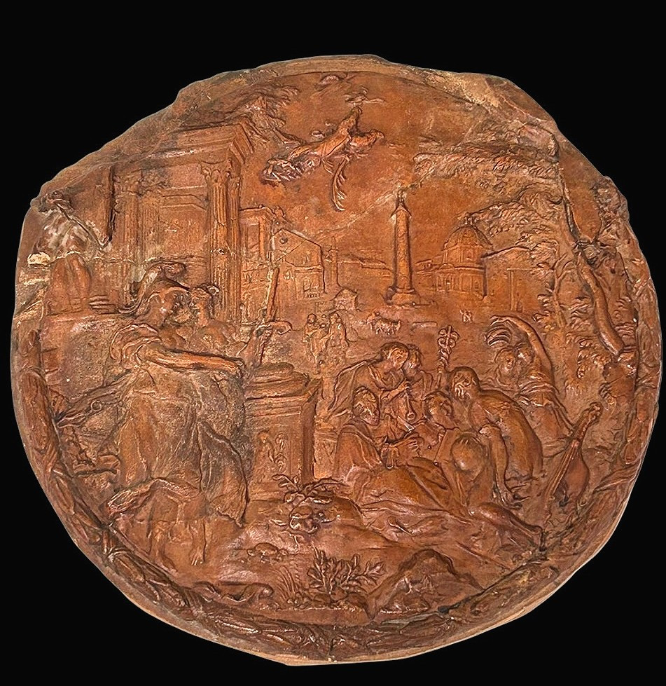 Athena introduce la pittura alle arti liberali, modello in terracotta dei primi del XVIIs.