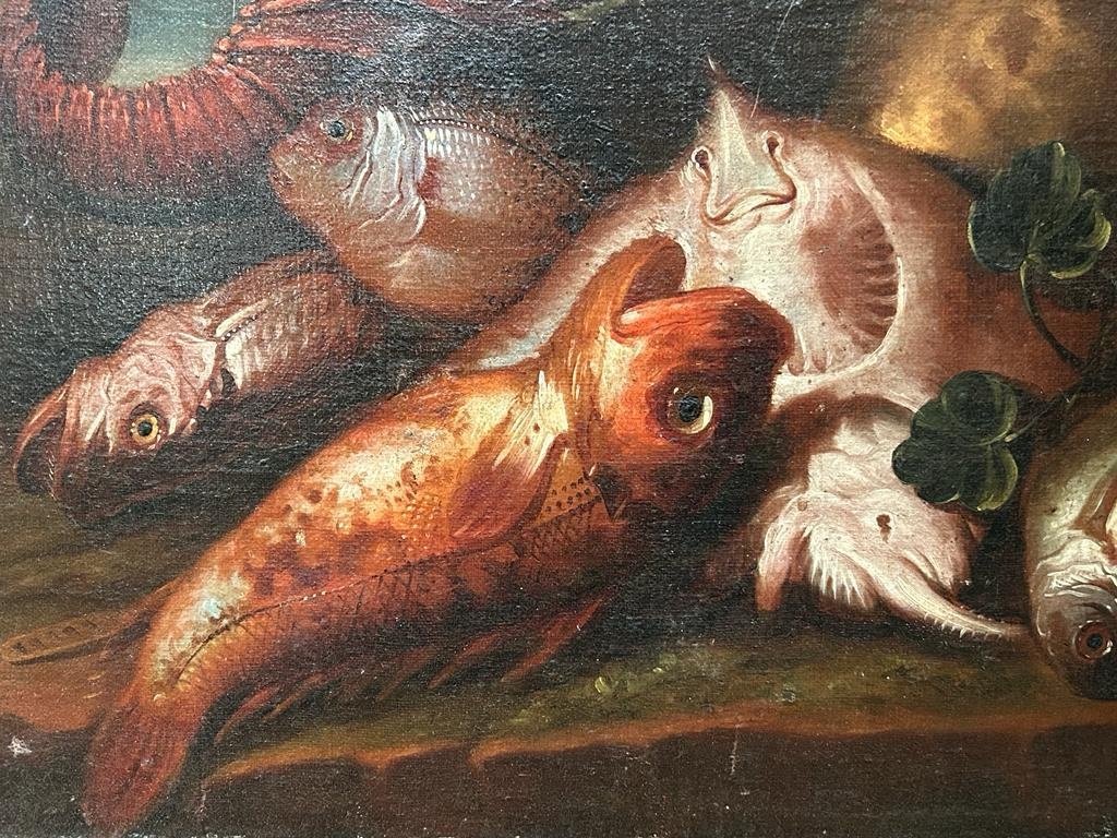 Natura morta di pesci e crostacei, bottega dei Recco, Elena Recco (?).-photo-4