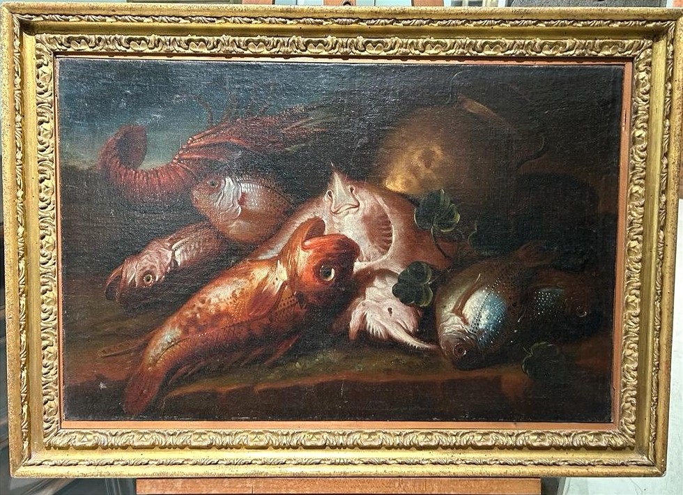 Natura morta di pesci e crostacei, bottega dei Recco, Elena Recco (?).