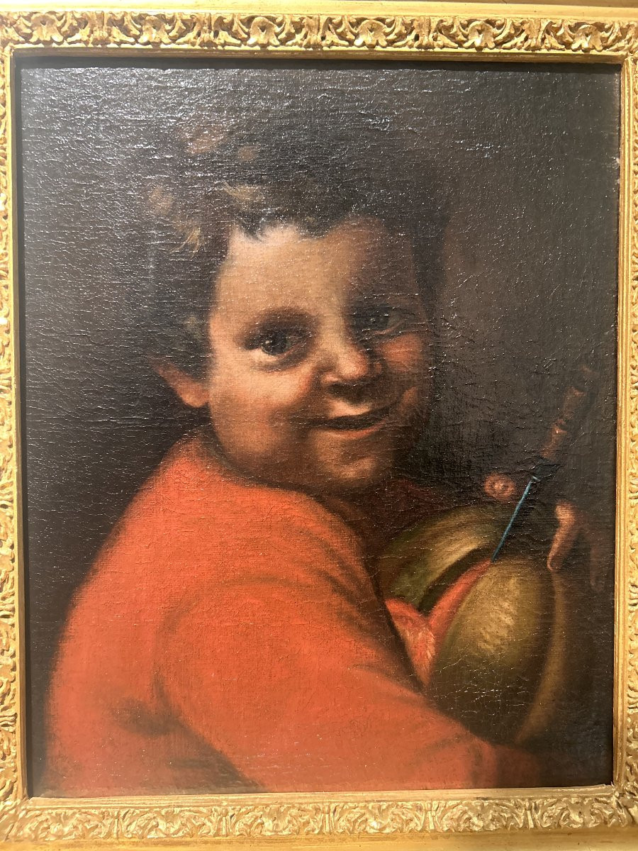 Fanciullo con melone. olio su tela di fine del XVII s.- primi XVIII s., Italia settentrionale.-photo-3