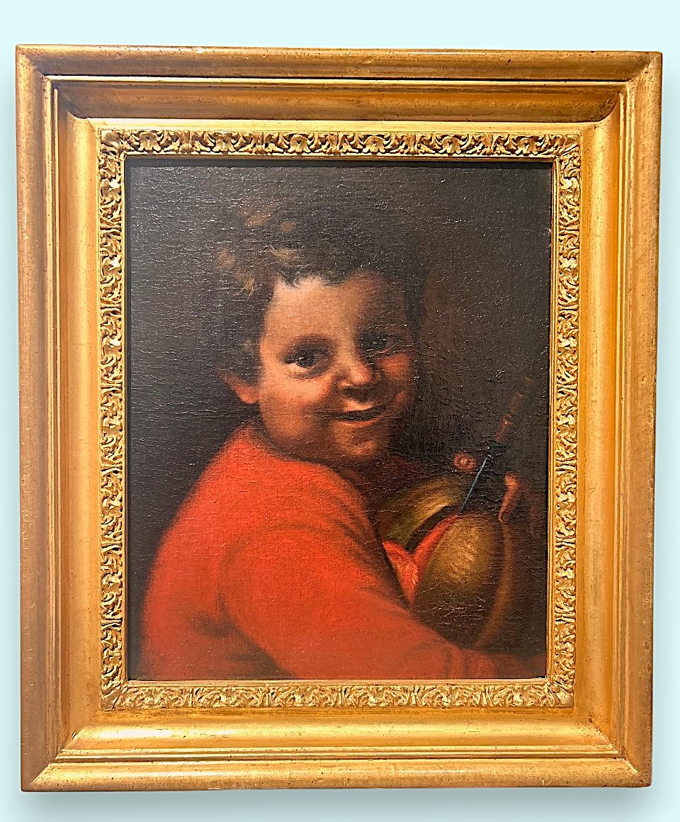 Fanciullo con melone. olio su tela di fine del XVII s.- primi XVIII s., Italia settentrionale.