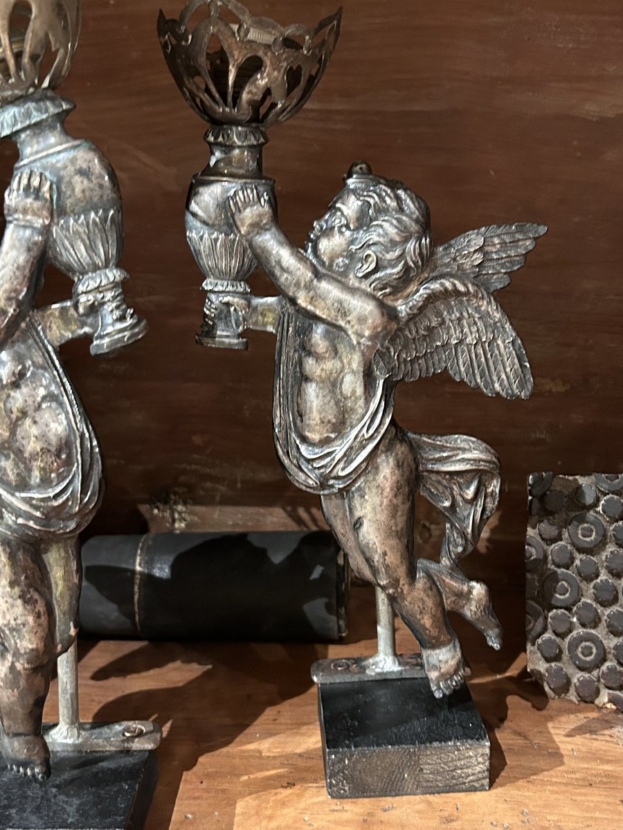Coppia di putti reggi lume della prima metà dell'Ottocento, Francia.-photo-4