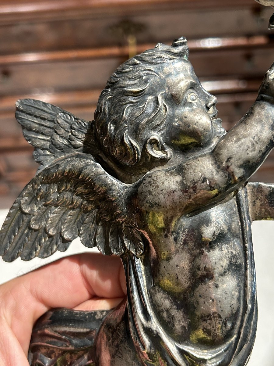 Coppia di putti reggi lume della prima metà dell'Ottocento, Francia.-photo-2