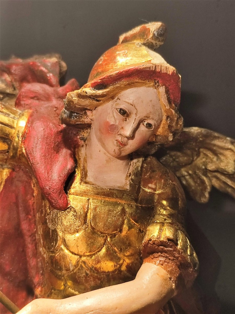 Scultura in legno policromo di San Michele Arcangelo, ambito veneto della fine del XVII secolo.-photo-3