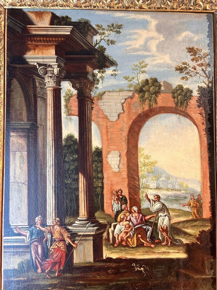 Alberto Carlieri - Coppia di capricci architettonici con scene bibliche e cornici romane coeve -photo-4
