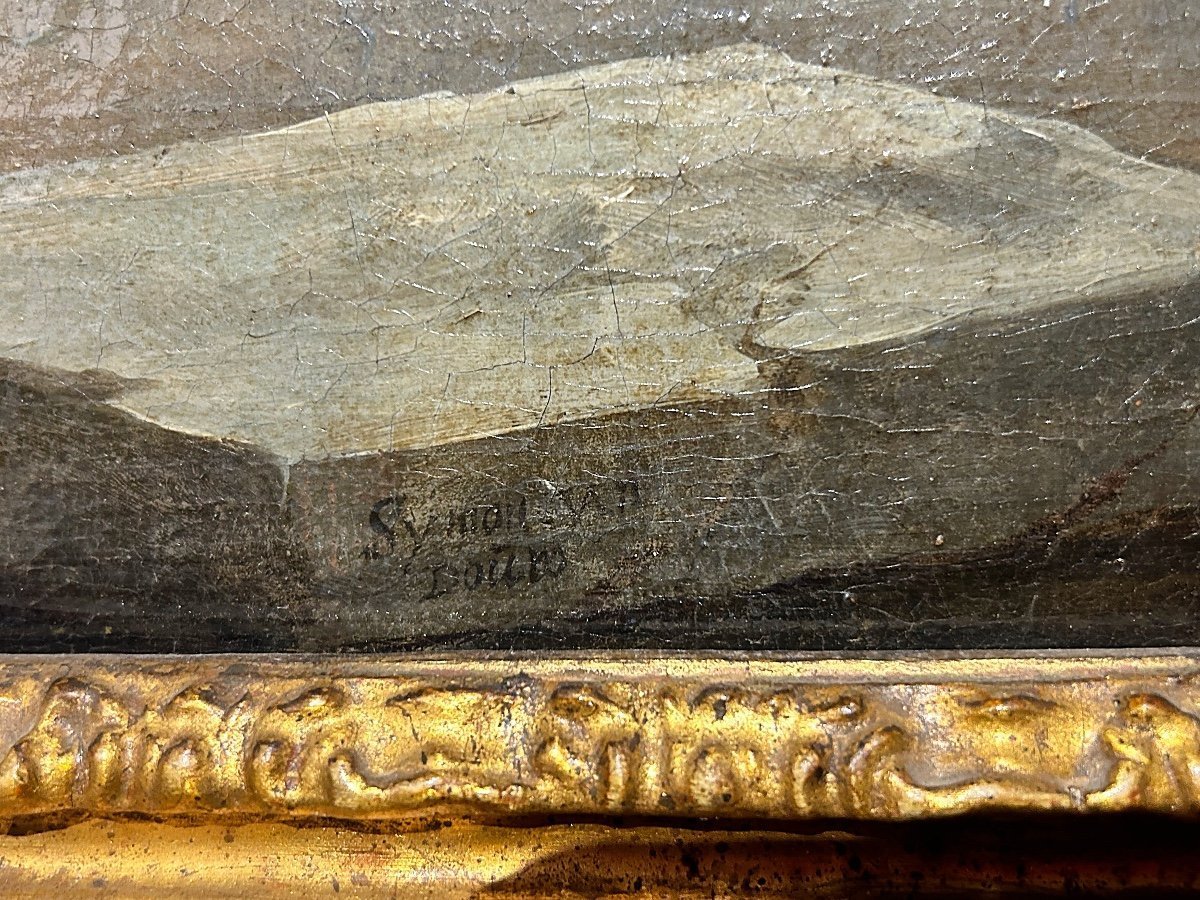 Uscita di caccia con falconiere, firmata dal maestro olandese Simon Van Douw (1630 - 1677)-photo-3