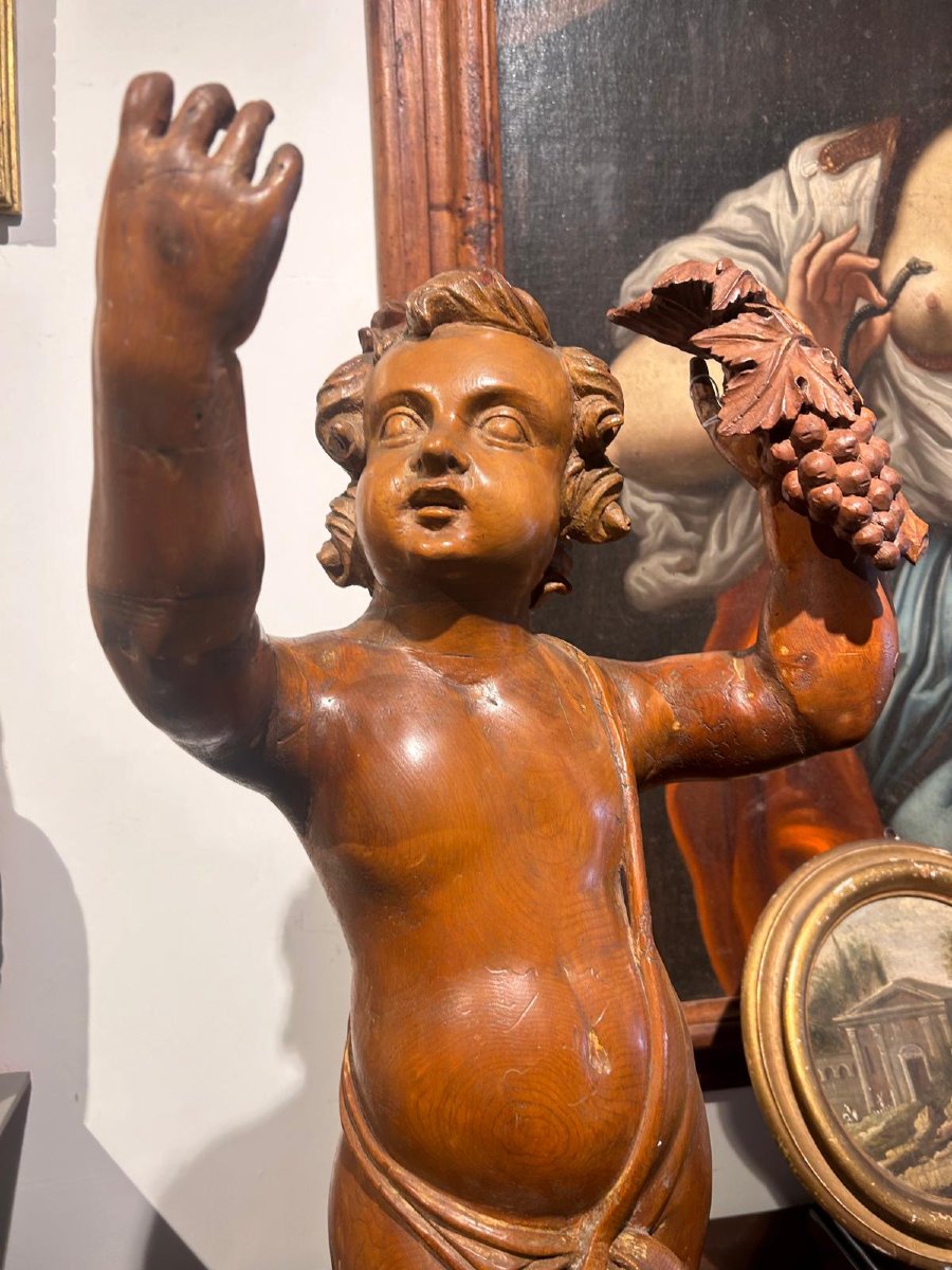 Scultura in legno di cirmolo allegoria bacchica. (72cm alt.)-photo-2