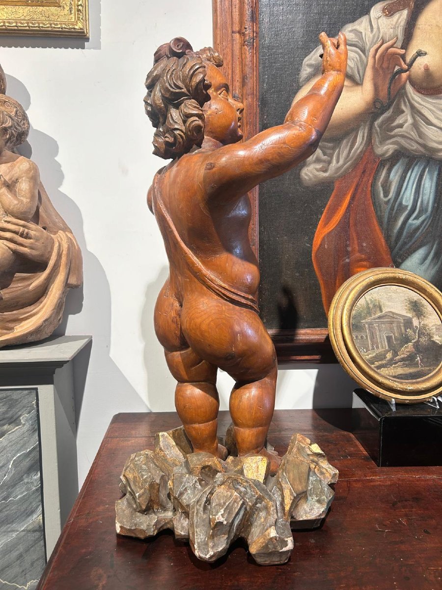 Scultura in legno di cirmolo allegoria bacchica. (72cm alt.)-photo-3