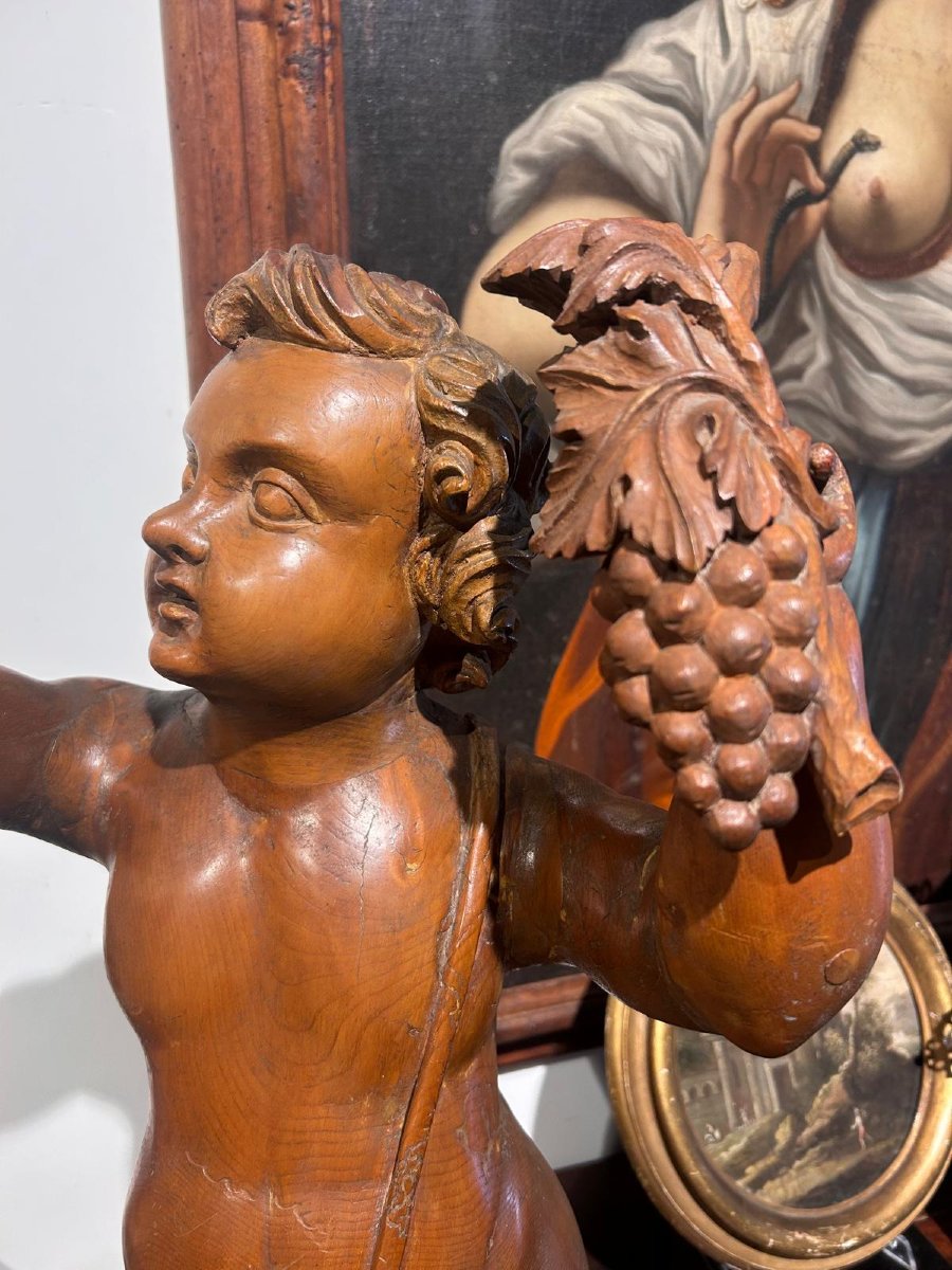 Scultura in legno di cirmolo allegoria bacchica. (72cm alt.)-photo-1