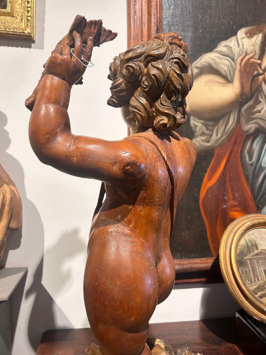 Scultura in legno di cirmolo allegoria bacchica. (72cm alt.)-photo-2