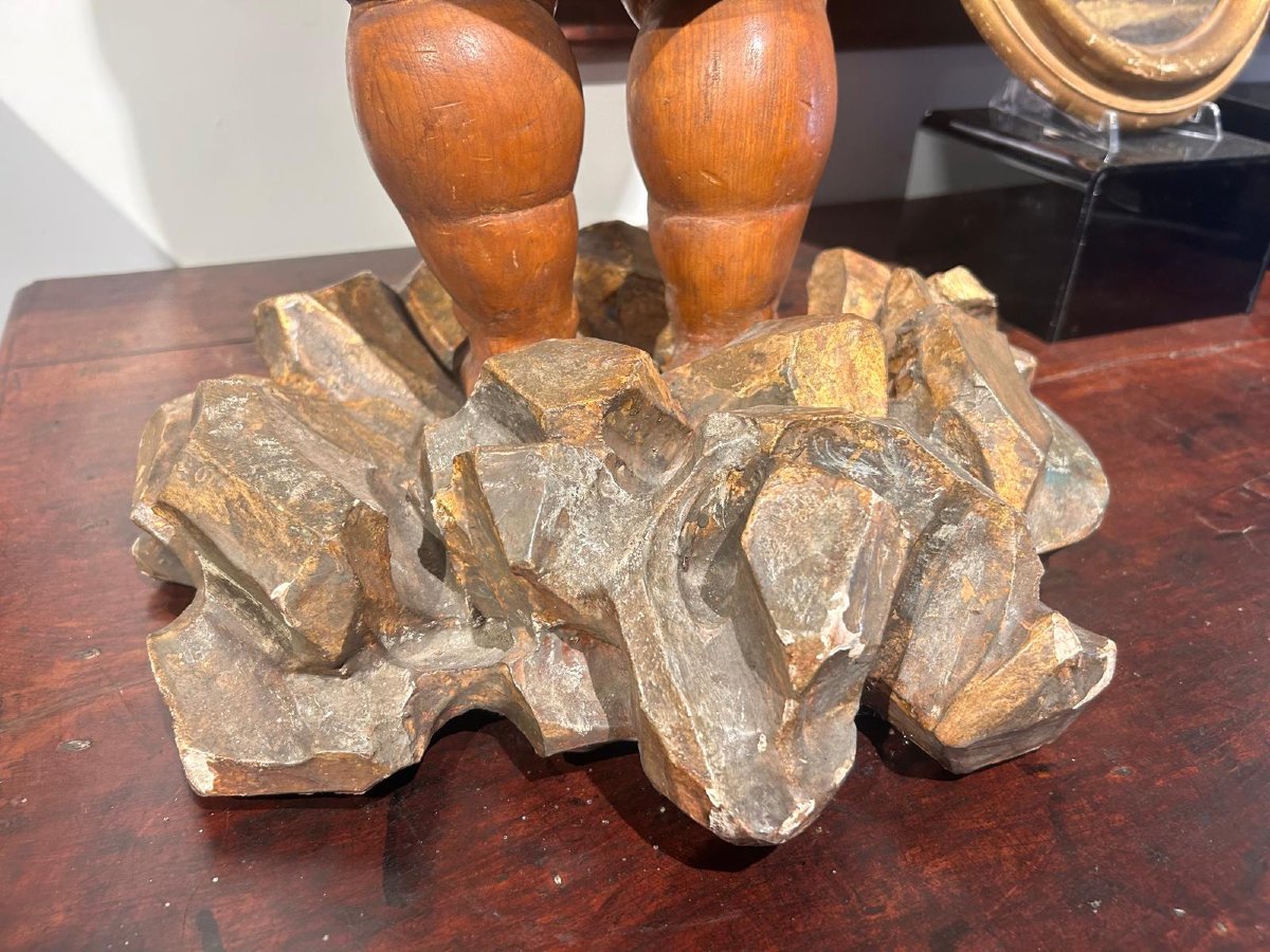 Scultura in legno di cirmolo allegoria bacchica. (72cm alt.)-photo-3