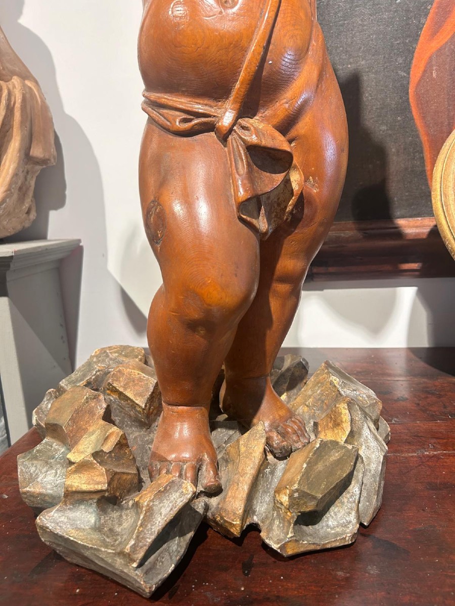 Scultura in legno di cirmolo allegoria bacchica. (72cm alt.)-photo-4