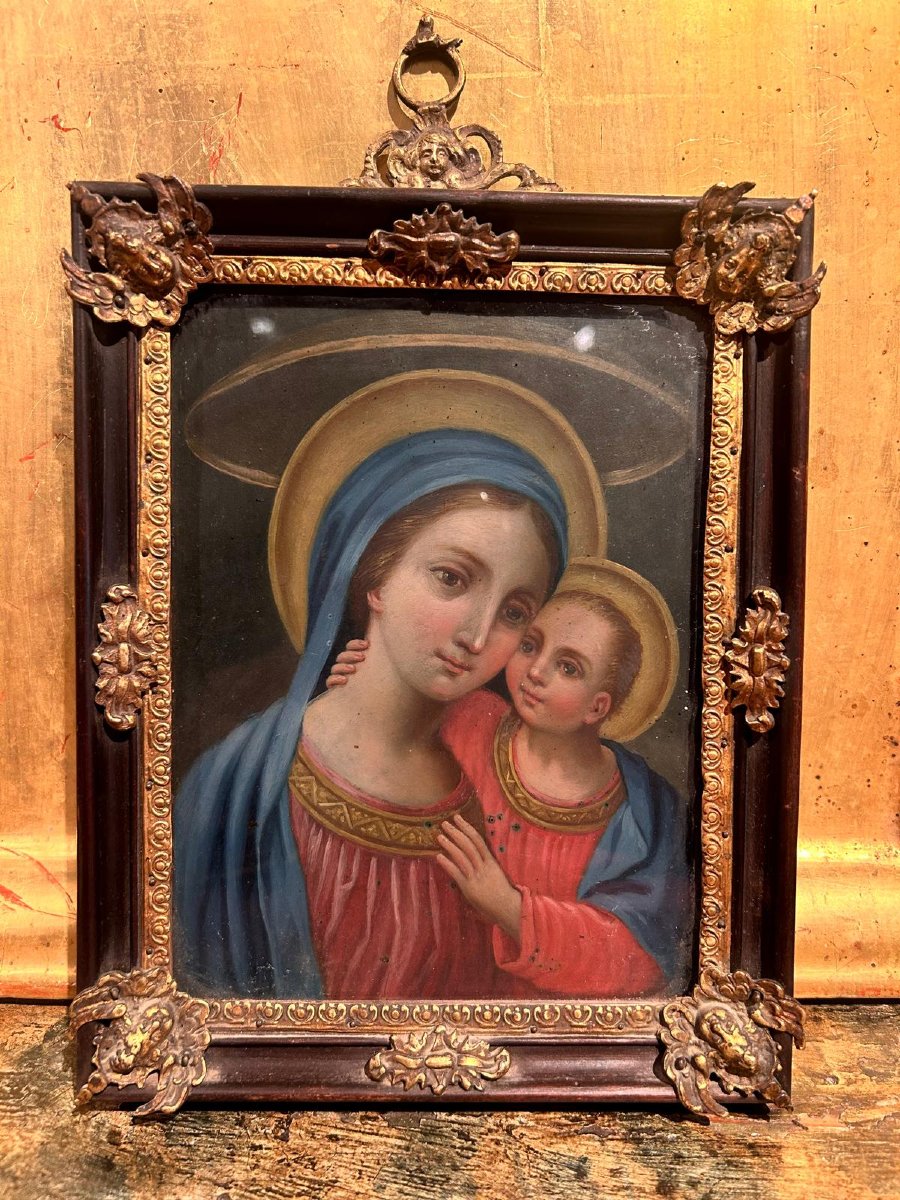 Olio su rame raff. Madonna con bambino, inizi del XVIII secolo-photo-2