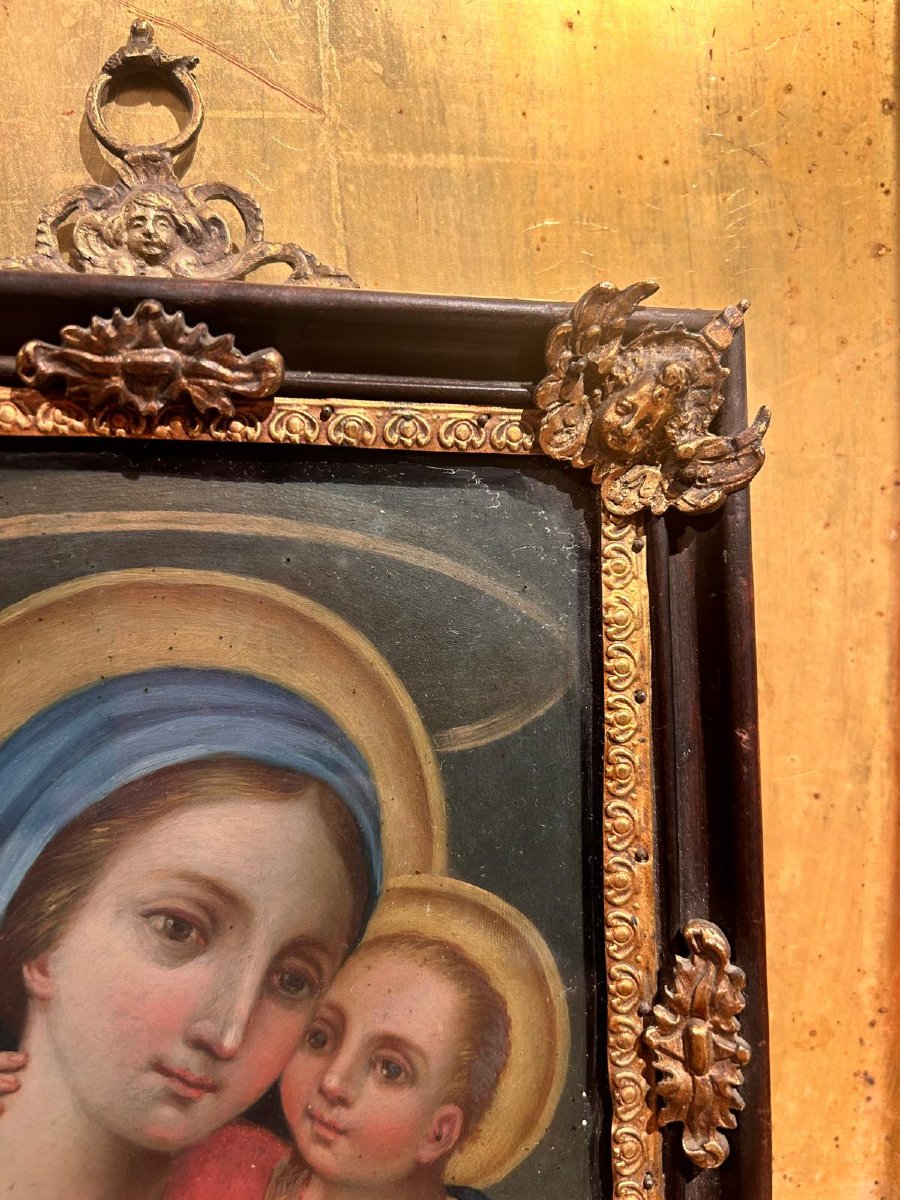 Olio su rame raff. Madonna con bambino, inizi del XVIII secolo-photo-4