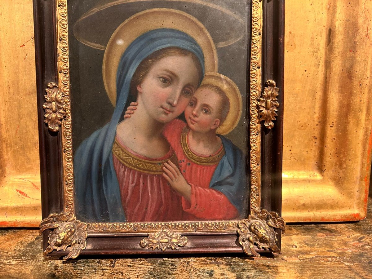 Olio su rame raff. Madonna con bambino, inizi del XVIII secolo-photo-2
