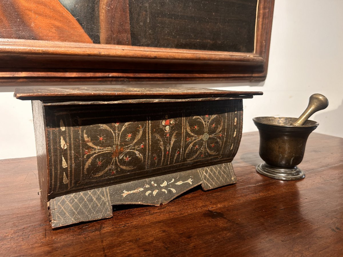 Miniatura di cassapanca - cofanetto in legno laccata e decorata, Toscana-photo-4