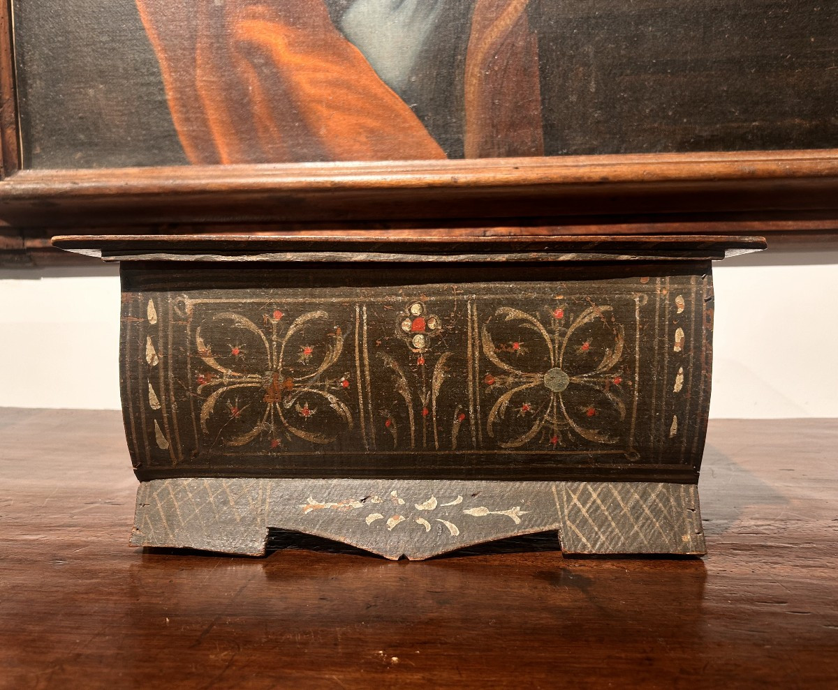 Miniatura di cassapanca - cofanetto in legno laccata e decorata, Toscana