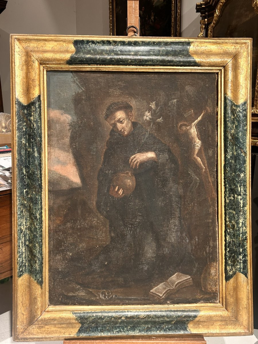 Interessante coppia di dipinti devozionali in cornici coeve. Italia centrale, XVII secolo.-photo-3