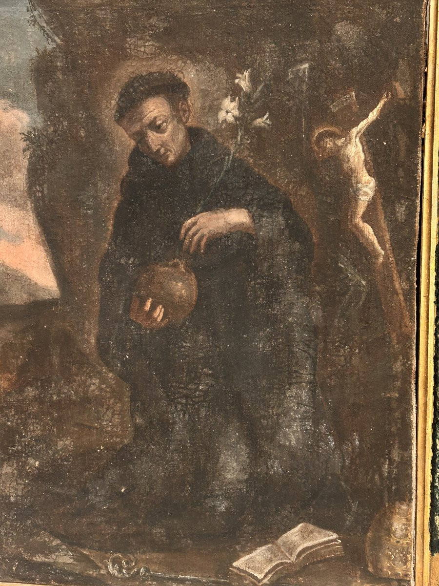 Interessante coppia di dipinti devozionali in cornici coeve. Italia centrale, XVII secolo.-photo-4