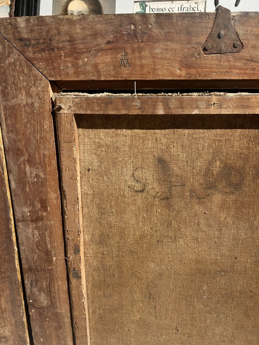 Interessante coppia di dipinti devozionali in cornici coeve. Italia centrale, XVII secolo.-photo-2