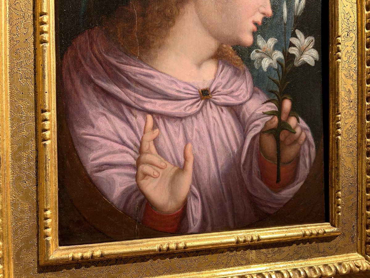 Angelo annunciante, olio su tavola dei primi del XVI secolo. Firenze, scuola di San Marco.-photo-4