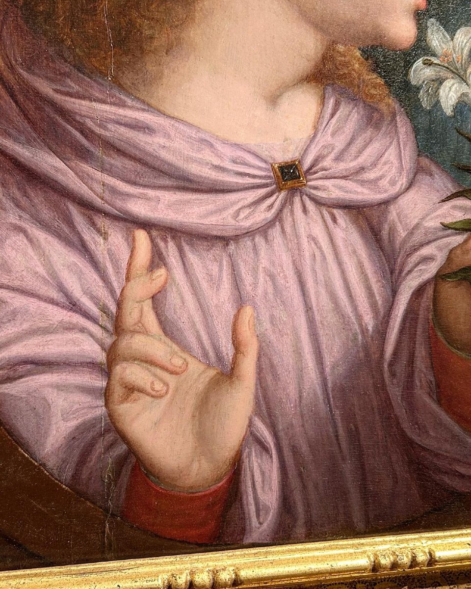 Angelo annunciante, olio su tavola dei primi del XVI secolo. Firenze, scuola di San Marco.-photo-2